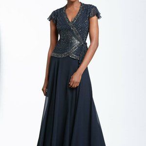J KARA Beaded Chiffon  Gown Mock GOWN NAVY